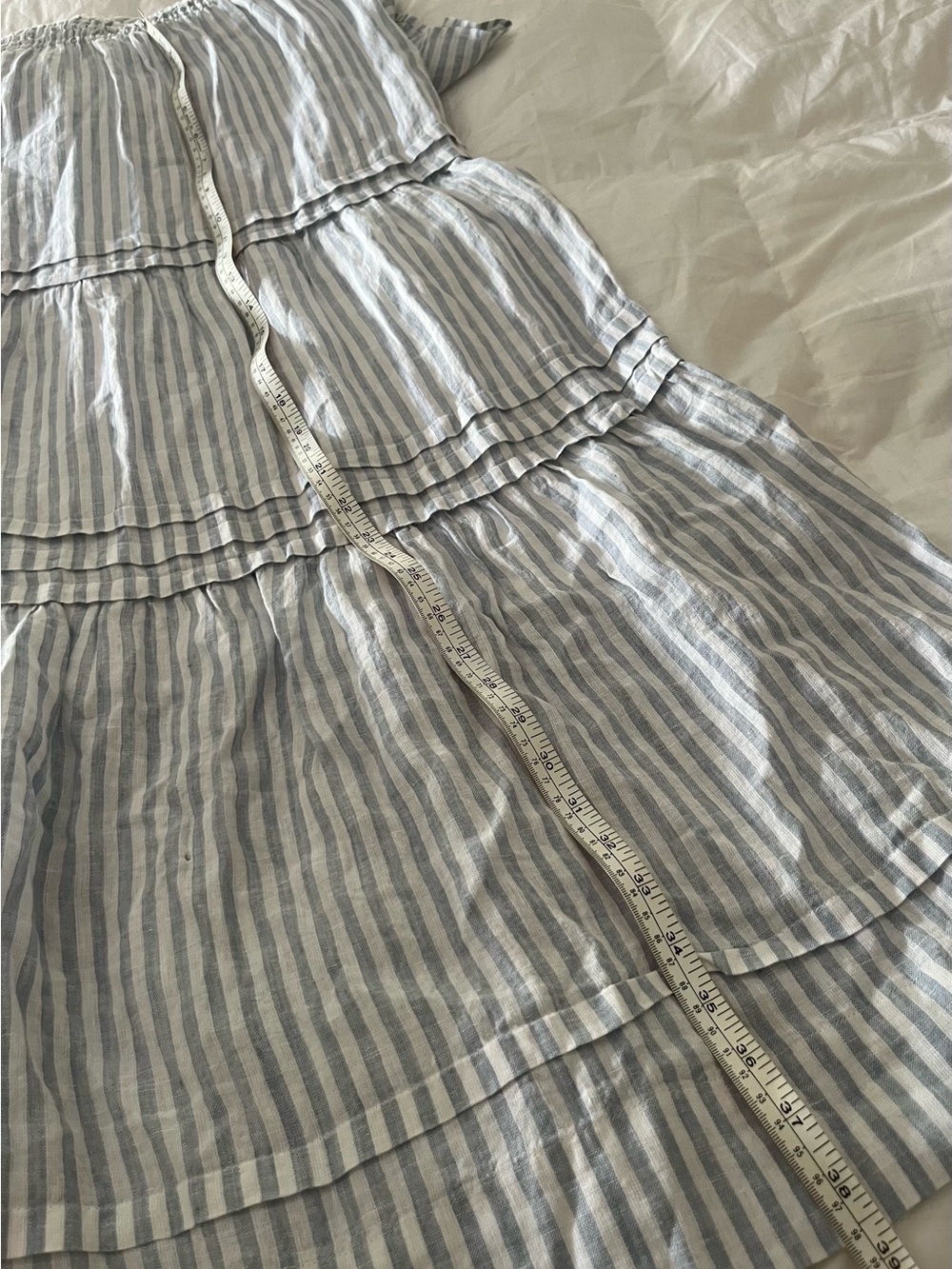 QUINCE 100% EUROPEAN LINEN TIERED MAXI DRESS XL LIGHT BLUE STRIP MSRP $84 NWT - Picture 12 of 14